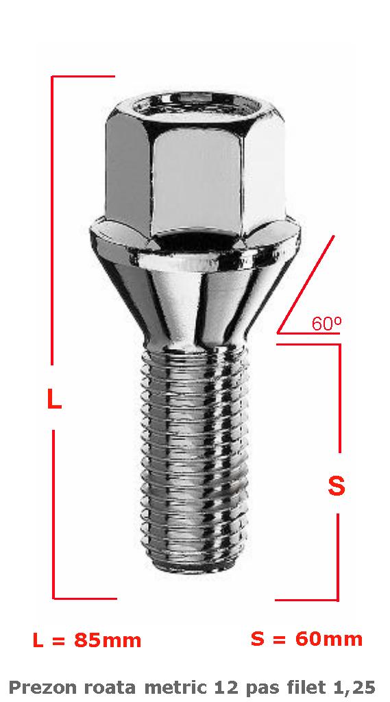 Prezon roata metric 12 pas 1,25 60mm